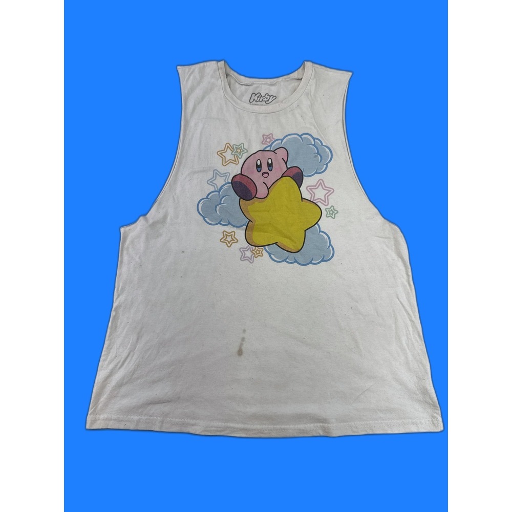 Kirby Tank XL Top Sleeveless Shirt All Over Graphic Star Clouds Retro